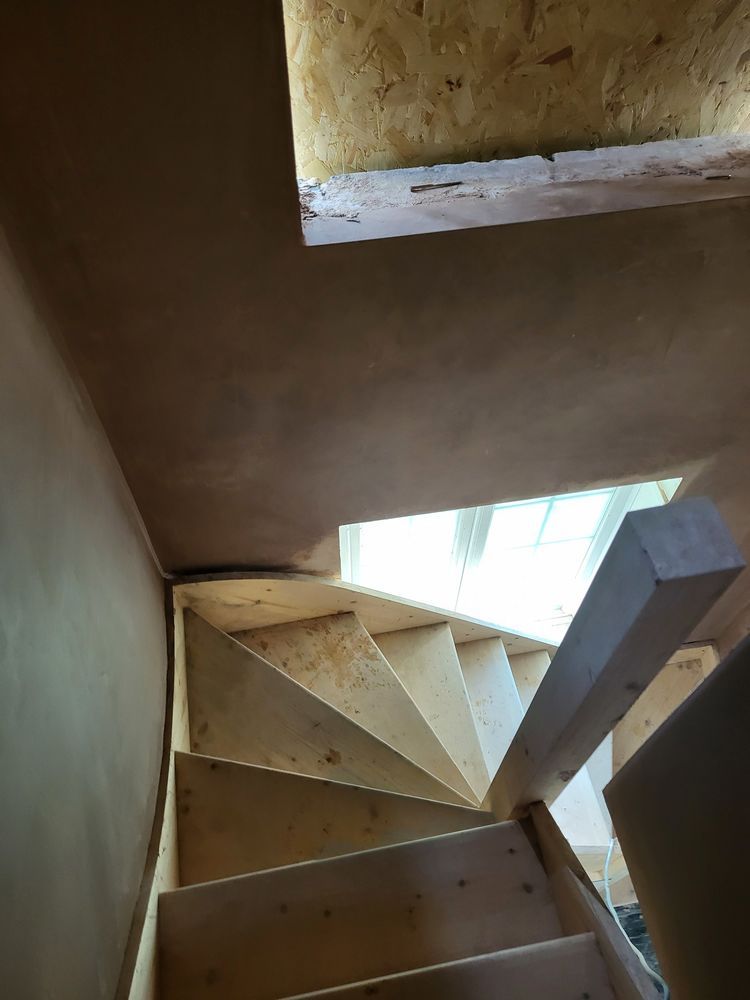 Plastered stairwell during an interior refurbishment